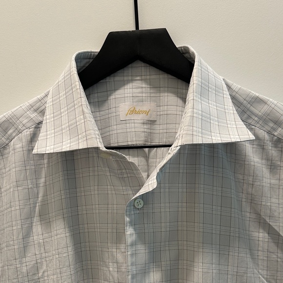 Brioni Men's Gray Plaid Dress Shirt Brioni Men's Gray Plaid Dress Shirt